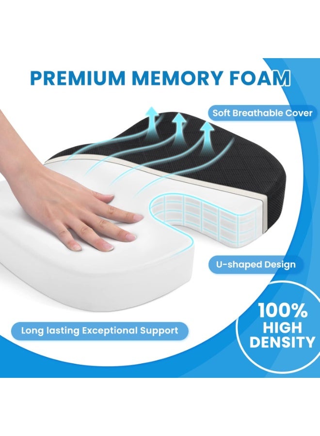 مكتب / مقعد السيارة وسادة ، غير انزلاق Sciatica & ظهر Coccyx علبة الذيل تخفيف الألم كرسي وسادة ، الذاكرة رغوة مؤخرة وسادة لمكتب الكمبيوتر ، كرسي متحرك ، القيادة (أسود) - Image 4